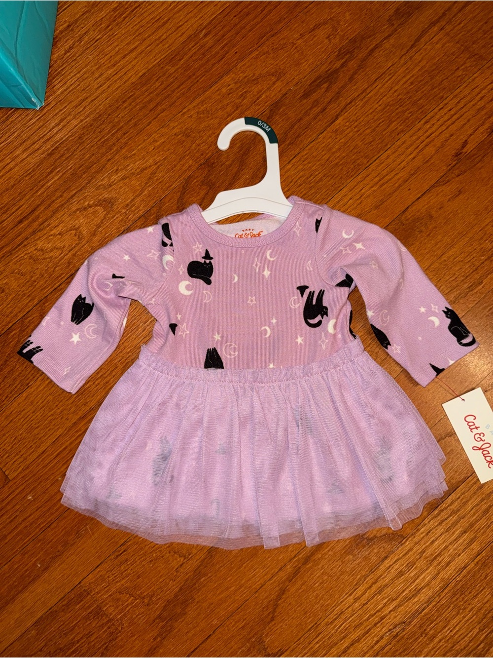 Cat & Jack Lilac Long-Sleeve Tulle Skirt Dress with Black Cat Print